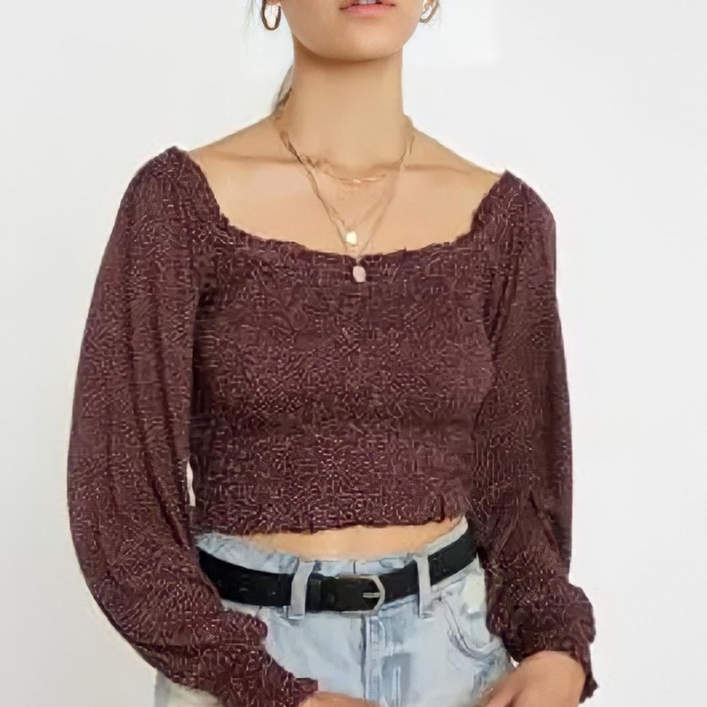 Urban Outfitters | New smocked crop blouse/top Womens size M blouson long sleeve